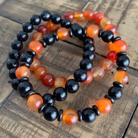 Halloween 8mm  Bracelet Set Carnelian Onyx - Picture 8 of 12